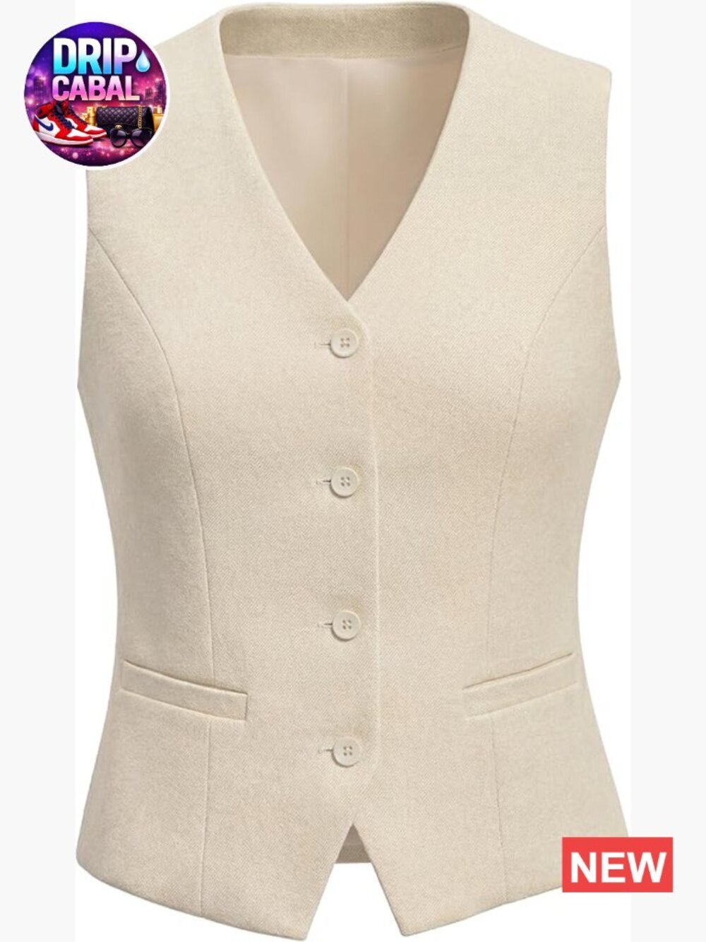Women's Sleeveless V-Neck Button Down Suit Vest with Pockets